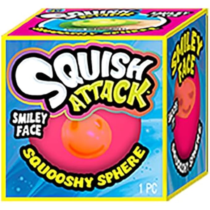 Ja-Ru Squish Attack Ball (1 Unit Assorted) Squooshy Sphere with 6 Different Smiley Faces. Fidget Squishy Toy for Kids, Teen, & Adult. Soft Stress Therapy, Squish and Stretch Party Favor. 5606-1 - Image 1
