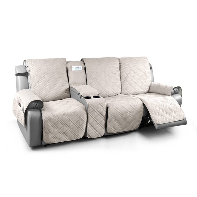 100 WATERPROOF RECLINER COUCH COVERS WITH CONSOLE SOFA COVERS FOR RECLINING SOFA 3 SEAT WITH STRAPS DESIGN SPLIT RECLINER SOFA COVER FURNITURE PETS KIDS PROTECTOR 3 SEATER CREAM
