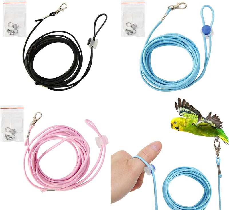 Color A Escape Proof Parrot Leash Elastic Cord Metal Ankle Rings Pet Training Rope 3Meter - Image 3