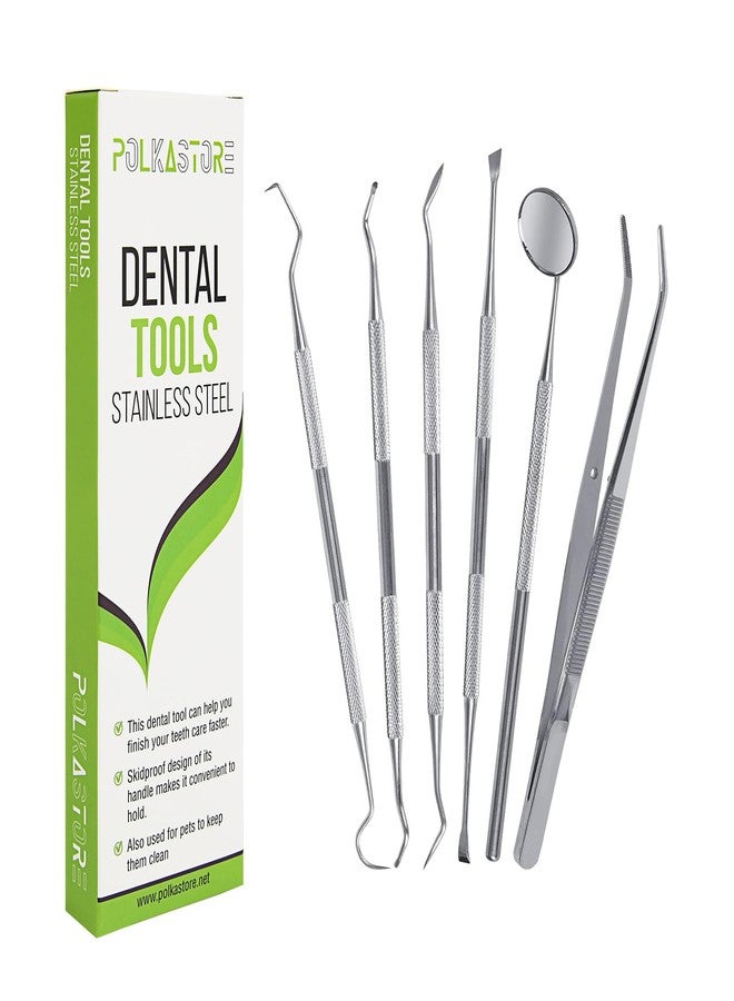 POLKASTORE Dental Tools, 6-Pack Stainless Steel - Tartar & Plaque Removal - Image 1