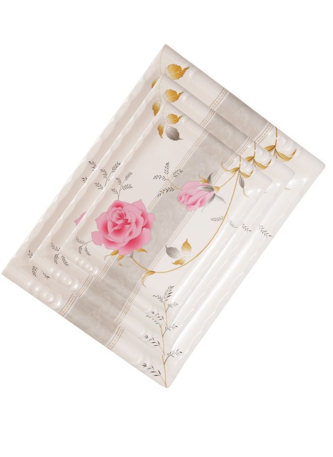 A TO Z Floral Melamine Serving Tray Set – 3 Pcs, Premium Quality, Scratch Resistant & Unbreakable, BPA-Free, 33x38x44.5 cm, Design 201 | Dishwasher Safe, Ideal for Daily Use & Parties  - Image 1