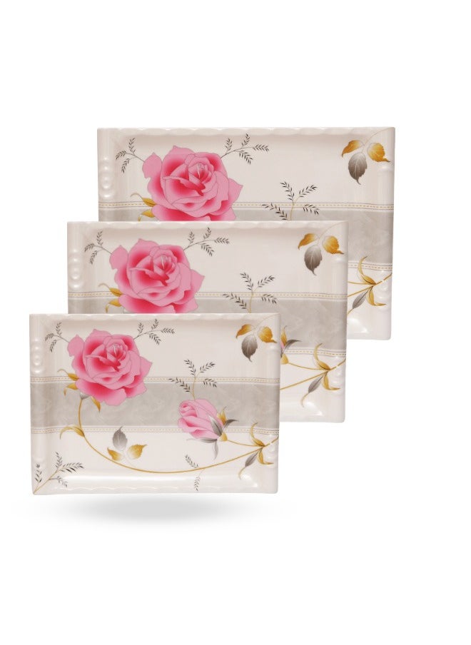 A TO Z Floral Melamine Serving Tray Set – 3 Pcs, Premium Quality, Scratch Resistant & Unbreakable, BPA-Free, 33x38x44.5 cm, Design 201 | Dishwasher Safe, Ideal for Daily Use & Parties  - Image 2