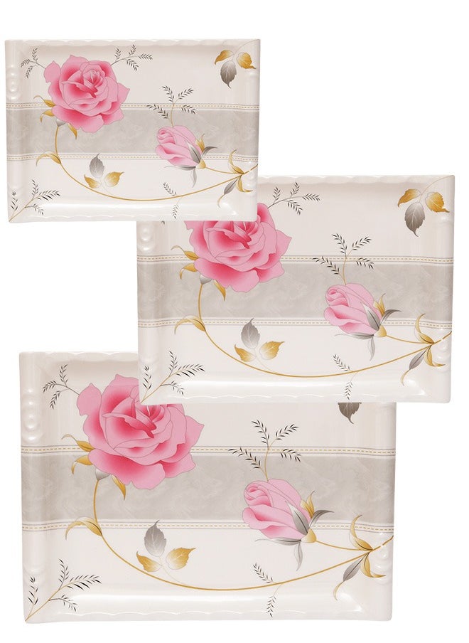 A TO Z Floral Melamine Serving Tray Set – 3 Pcs, Premium Quality, Scratch Resistant & Unbreakable, BPA-Free, 33x38x44.5 cm, Design 201 | Dishwasher Safe, Ideal for Daily Use & Parties  - Image 4