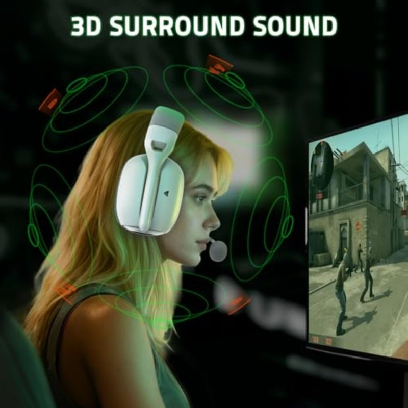 سماعة رأس للألعاب للكمبيوتر الشخصي/PS/XBOX: تصميم أسود بلاستيكي خفيف الوزن مع صوت محيطي ثلاثي الأبعاد، ومشغلات 40 مم، وزمن استجابة منخفض 20 مللي ثانية، وميكروفونات مزدوجة قابلة للتعديل، و3 أوضاع اتصال 2.4 جيجا/بلوتوث/سلكي - Image 3