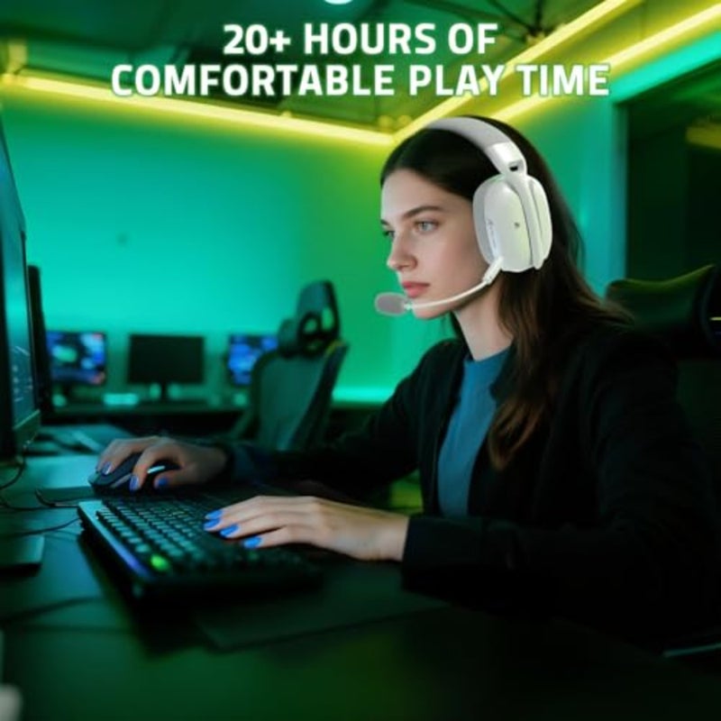 سماعة رأس للألعاب للكمبيوتر الشخصي/PS/XBOX: تصميم أسود بلاستيكي خفيف الوزن مع صوت محيطي ثلاثي الأبعاد، ومشغلات 40 مم، وزمن استجابة منخفض 20 مللي ثانية، وميكروفونات مزدوجة قابلة للتعديل، و3 أوضاع اتصال 2.4 جيجا/بلوتوث/سلكي - Image 2