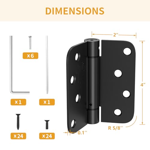 Luxbaro 3 Pack Self Closing Door Hinges 4 Inch, Matte Black Spring Loaded Hinges with 5/8'' Radius Corners, Adjustable Tension for Garage, Front Door, for Left and Right Hand Door, UL Listed - Image 2