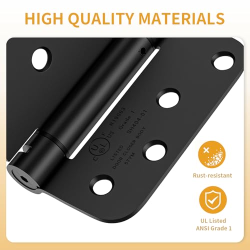 Luxbaro 3 Pack Self Closing Door Hinges 4 Inch, Matte Black Spring Loaded Hinges with 5/8'' Radius Corners, Adjustable Tension for Garage, Front Door, for Left and Right Hand Door, UL Listed - Image 3