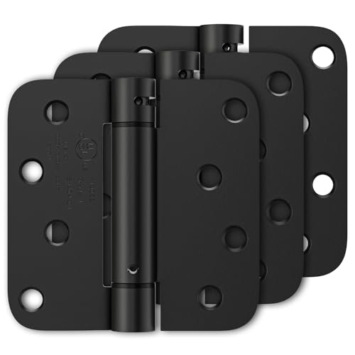Luxbaro 3 Pack Self Closing Door Hinges 4 Inch, Matte Black Spring Loaded Hinges with 5/8'' Radius Corners, Adjustable Tension for Garage, Front Door, for Left and Right Hand Door, UL Listed - Image 1