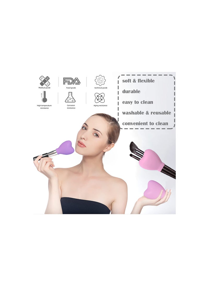 SYOSI - Reusable Makeup Brush Protector Cap, Heart Makeup Brush Cover for Travel, Purple Pink Dust-Proof Silicone Make Up Brush Cover Holder, for Travel, Dustproof Brush Protector for Makeup Lovers(6 Pcs ) - Image 1
