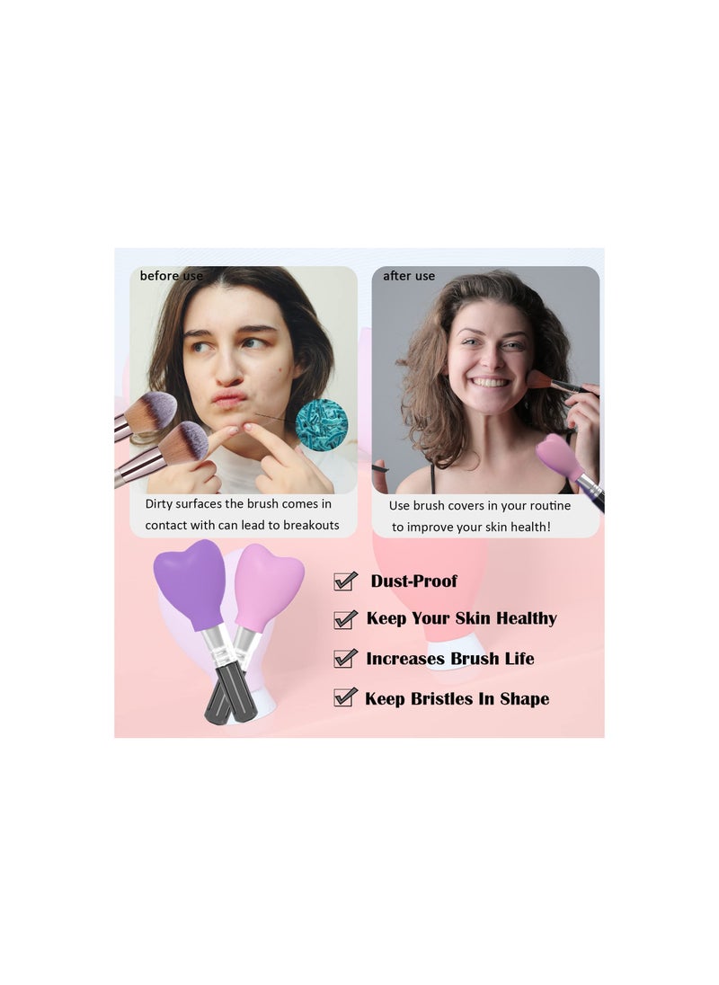 SYOSI - Reusable Makeup Brush Protector Cap, Heart Makeup Brush Cover for Travel, Purple Pink Dust-Proof Silicone Make Up Brush Cover Holder, for Travel, Dustproof Brush Protector for Makeup Lovers(6 Pcs ) - Image 1