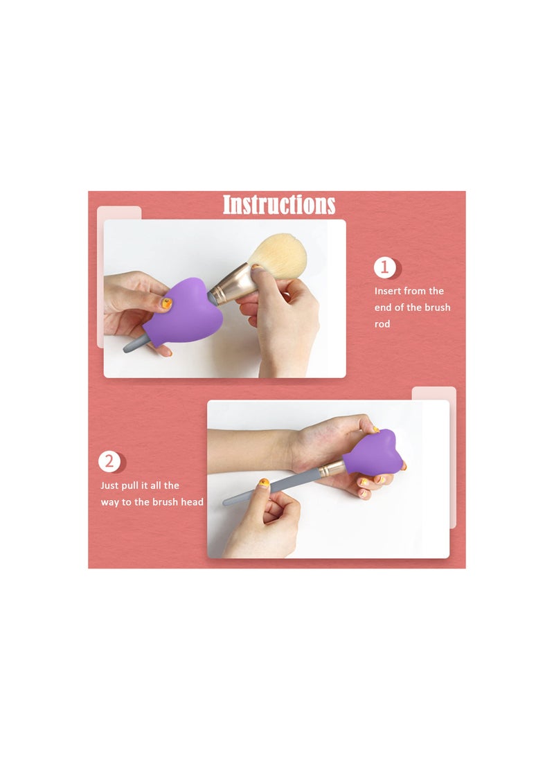 SYOSI - Reusable Makeup Brush Protector Cap, Heart Makeup Brush Cover for Travel, Purple Pink Dust-Proof Silicone Make Up Brush Cover Holder, for Travel, Dustproof Brush Protector for Makeup Lovers(6 Pcs ) - Image 1