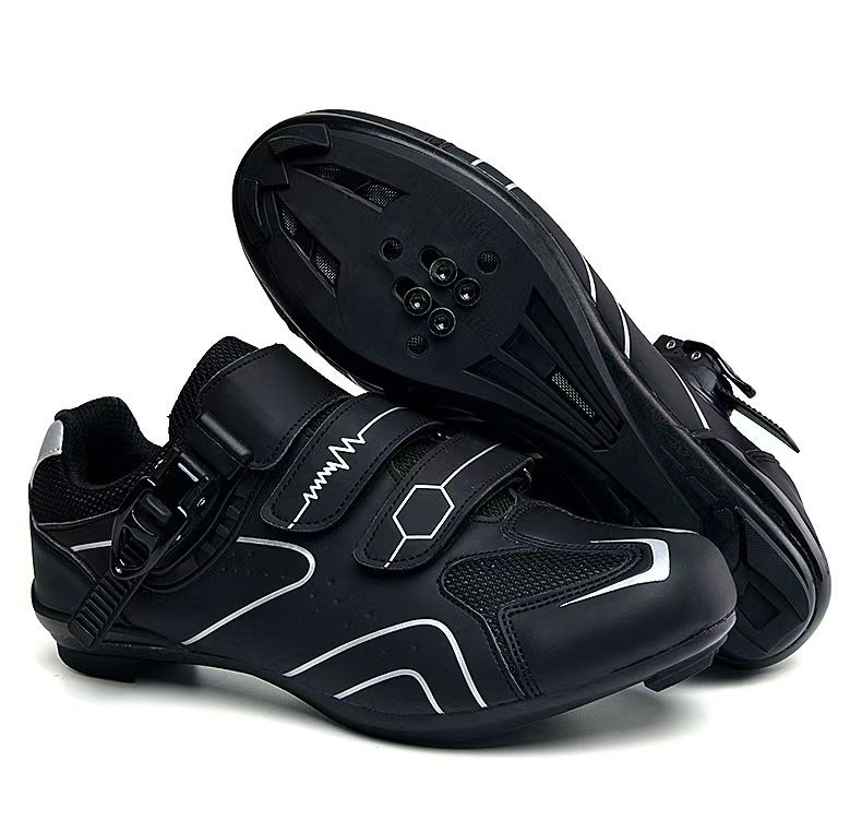 Generic Mens and womens bicycle buckle lace-up cycling shoes professional non-slip shock absorption wear-resistant road shoes breathable hard-soled mountain shoes Black road 