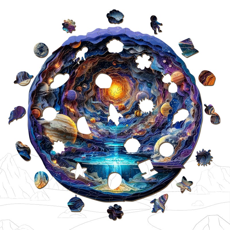 Aeekdook Wooden Puzzles For Adults - Colorful Space Wood Puzzles Adult - Unique Animal Shape Wooden Jigsaw Puzzles For Adults - Ebirthday Gifts For Puzzle Lovers  Family (8.5 * 8.5In) - Image 2