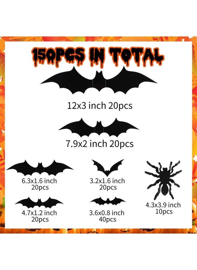 MagicSky - Bat Halloween Decorations: Magicsky 3D Pvc Stickers Bat Wall Decor, Diy Black Window Party Home Room Décor Supplies, 140 Bats And 10 Spiders With Foam Tape - Image 1