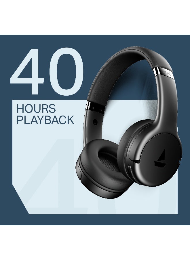 boAt Rockerz 411 Bluetooth Headphones with 40mm Drivers, 40hrs Playback, Signature Sound, BEAST Mode with 40ms Latency, ENx Tech, BT v5.4, Voice Assistant, Adaptive Fit & Easy Access Controls Active Black - Image 2