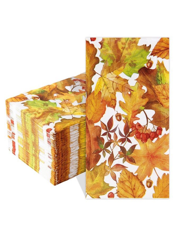 Quera ​ 100 Pcs Thanksgiving Guest Napkins Disposable Paper Napkins Autumn Leaves Decorative Table Napkin Fall Harvest Decorated Guest Towels Dinner Home Kitchen Bathroom Room Holiday Party Napkins - Image 1