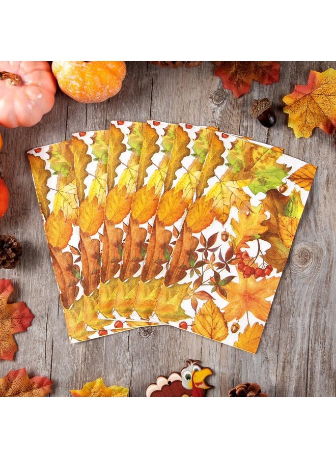 Quera ​ 100 Pcs Thanksgiving Guest Napkins Disposable Paper Napkins Autumn Leaves Decorative Table Napkin Fall Harvest Decorated Guest Towels Dinner Home Kitchen Bathroom Room Holiday Party Napkins - Image 2