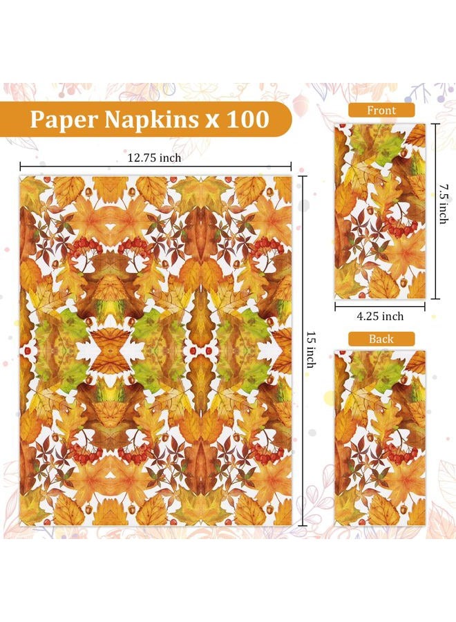Quera ​ 100 Pcs Thanksgiving Guest Napkins Disposable Paper Napkins Autumn Leaves Decorative Table Napkin Fall Harvest Decorated Guest Towels Dinner Home Kitchen Bathroom Room Holiday Party Napkins - Image 3