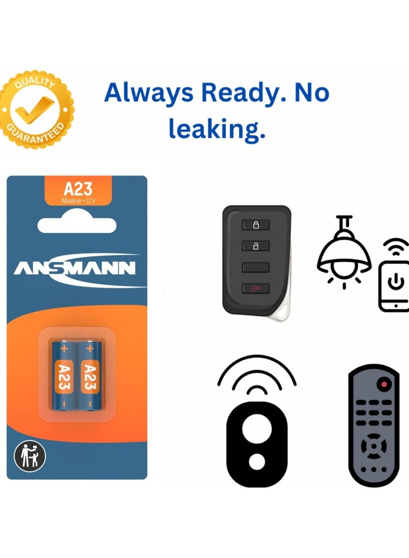 ANSMANN بطارية A23 12V القلوية 23A بديلة لمفتاح السيارة جهاز التحكم عن بعد باب المرآب جرس الباب BP monitors إنذار طبي مؤشرات 2 قطعة - Image 4