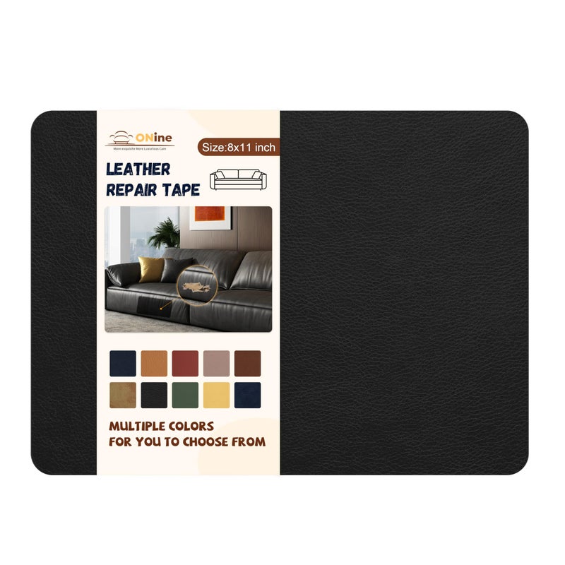 ONine Leather Repair PatchSelfAdhesive Couch PatchMulticolor Available Scratch Leather 8X11 Inch Peel and Stick for Sofas Car Seats Hand Bags JacketsInk Black