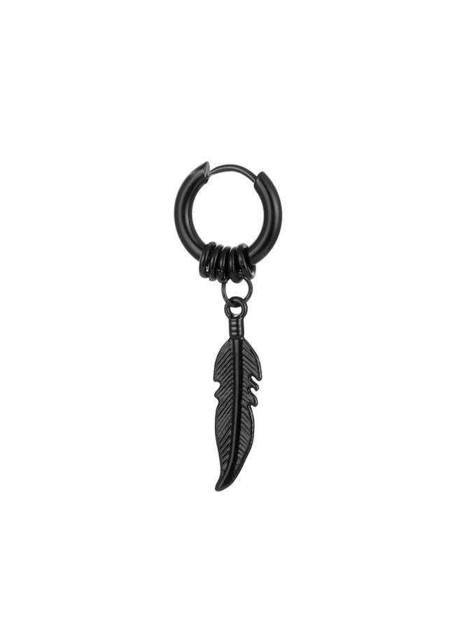 Korean Style Stainless Steel Coil Earrings Feather Earrings Trendy Street Hong Kong Style Hip Hop Earrings Fashion Retro Ear Clip