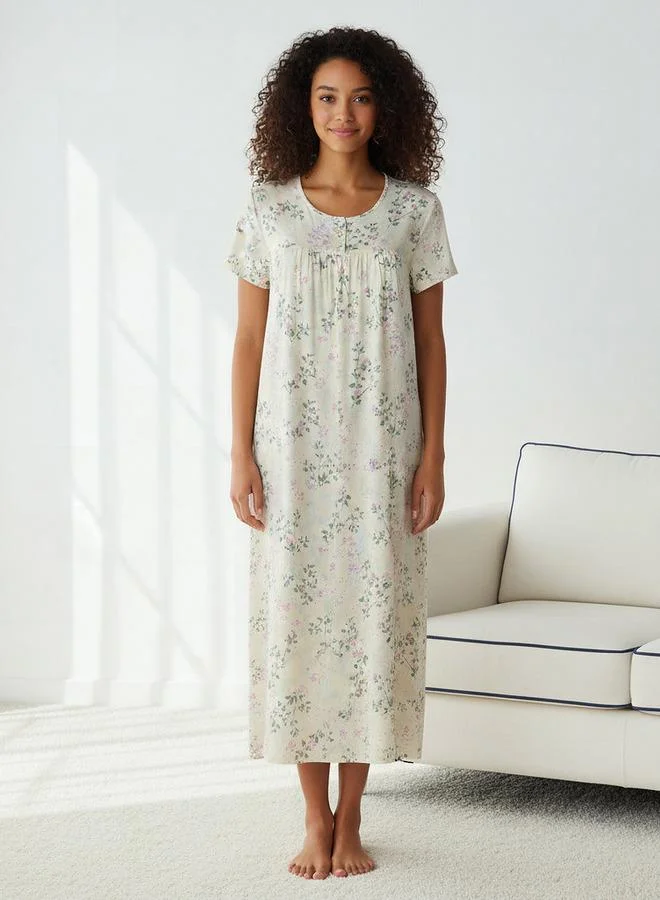 سبلاش فيڤ Night Dress Short Sleeve Floral Print Viscose