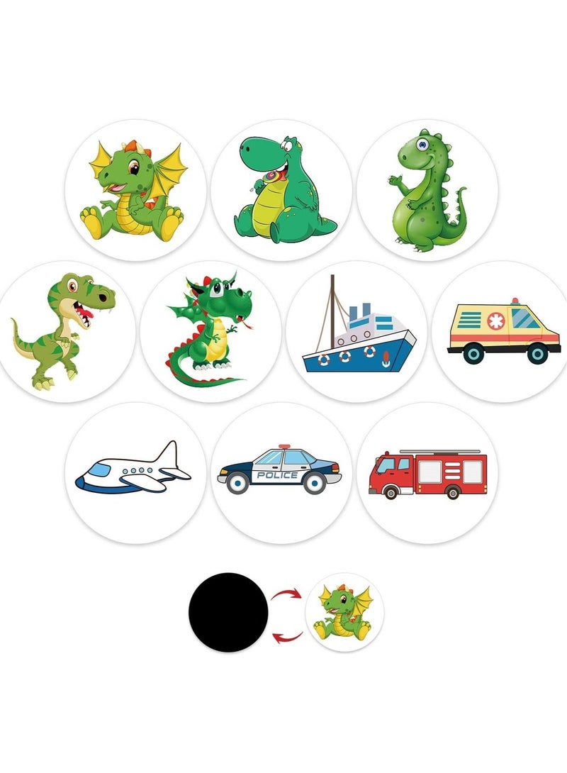 SYOSI 10pcs Potty Training Stickers Reusable Fun Potty Training Seat Magic Stickers for Boys and Girls Potty Targets Stickers with 10 Different Patterns- Dinosaur Car Plane - Image 1