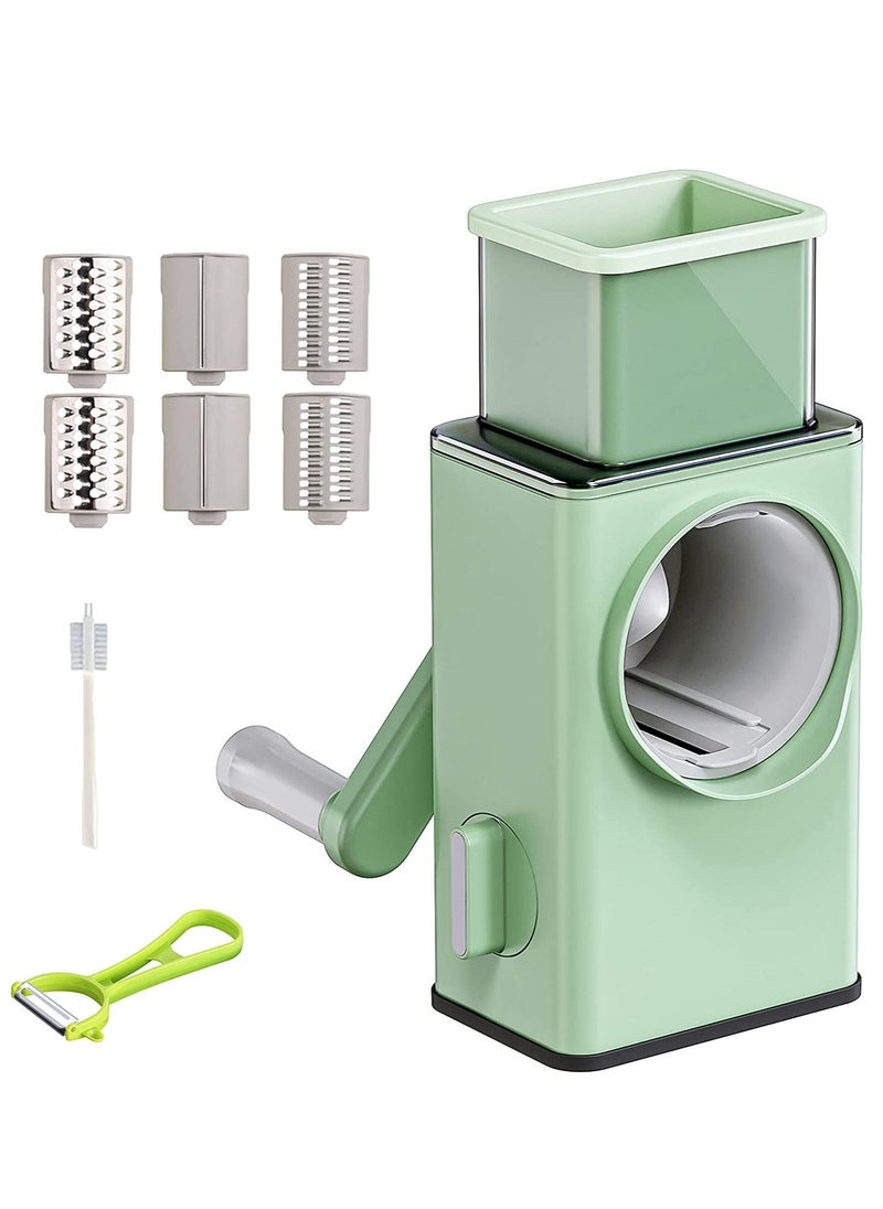 Raxoom Rotary Vegetable Cutter + Cheese Grater - Vegetable Shredder Round Mandoline Slicer, Grater, Salad Maker - Large Feed Port - Suction Base - Vegetable, Fruit, Cookie, OREO, Nuts (Green) - Image 1