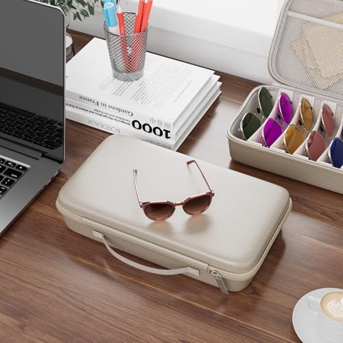Vecxoty White Travel Sunglasses Organizer For 8 Pairs​, EVA Hard Shell​Sunglass Case with Soft Lining & Adjustable Slot for Secure Multiple ​Sunglasses Storage, Portable Eyeglass Case for Men Women - Image 4