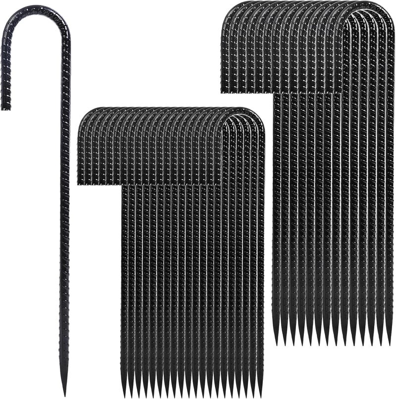 Homwin Rebar Stakes 12 inches 34-Pack Ground Stakes Heavy Duty J Hook Tent Stakes for Outdoor Decorations and Inflatables, Metal Yard Stakes for Fencing and Gardening, Gazebo and Swing Set Anchors - Image 1