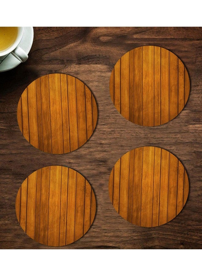 ASHVAH Wood Texture Print/Typography Tea/Coffee Mug/Designer Handmade Wooden Coaster Set for Home Kitchen, Office Desk - Set of 4 - Round: 10cm - Image 1