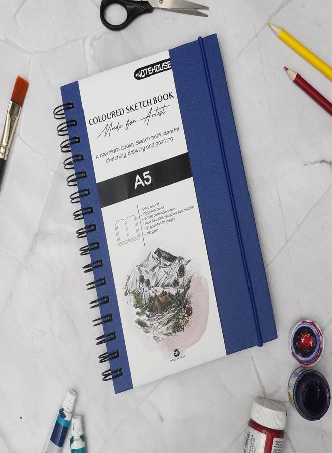 Notehouse A5 Portrait Spiral Sketchbook (14x21 cm) | 96 Unruled White Thick Pages | Professional Drawing Notebook | Blue Hard Cover Art Book for Artists & Students - Image 4