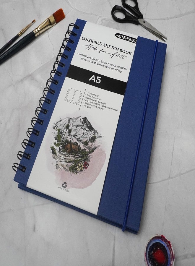 Notehouse A5 Portrait Spiral Sketchbook (14x21 cm) | 96 Unruled White Thick Pages | Professional Drawing Notebook | Blue Hard Cover Art Book for Artists & Students - Image 5