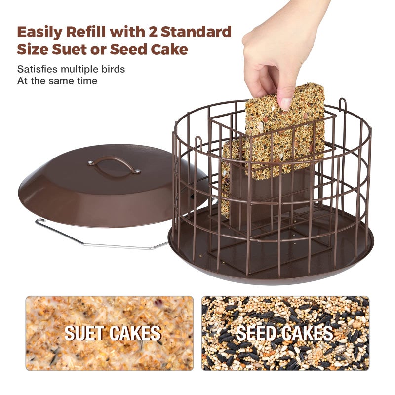 Kingsyard Squirrel Proof Suet Feeder, Cage Bird Feeders for Outdoors Hanging, All Metal, Double Suet Cake Capacity, Tray & Weatherproof, Brown - Image 3