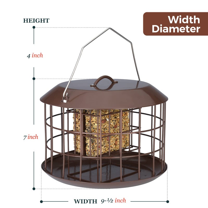 Kingsyard Squirrel Proof Suet Feeder, Cage Bird Feeders for Outdoors Hanging, All Metal, Double Suet Cake Capacity, Tray & Weatherproof, Brown - Image 5