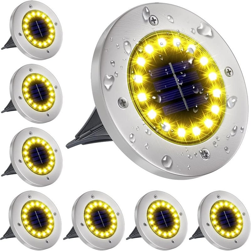 NFESOLAR أضواء شمسية خارجية مع 16 LED، أضواء شمسية ساطعة للأرضيات الخارجية، أضواء قرص شمسية مقاومة للماء للممرات والحدائق والساحات والممرات (أبيض دافئ 8 حزمة) - Image 1