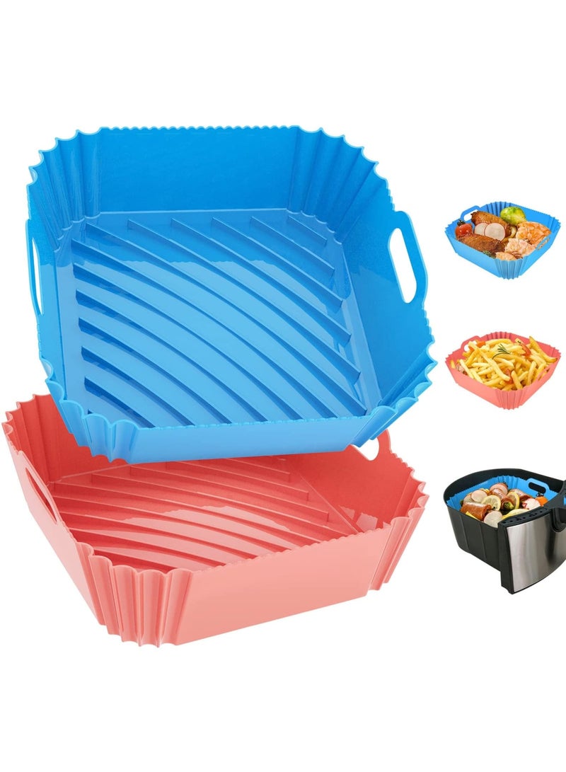 SYOSI Air Fryer Silicone Liners Square 2 Pack 8.6 Inch Airfryer Liners 4-7 QT Reusable Air Fryer Liners Silicone Pot Oven Liner Baking Tray, Air Fryer Basket Silicone Mat Bowl Air Fryer Accessories Kitchen - Image 1