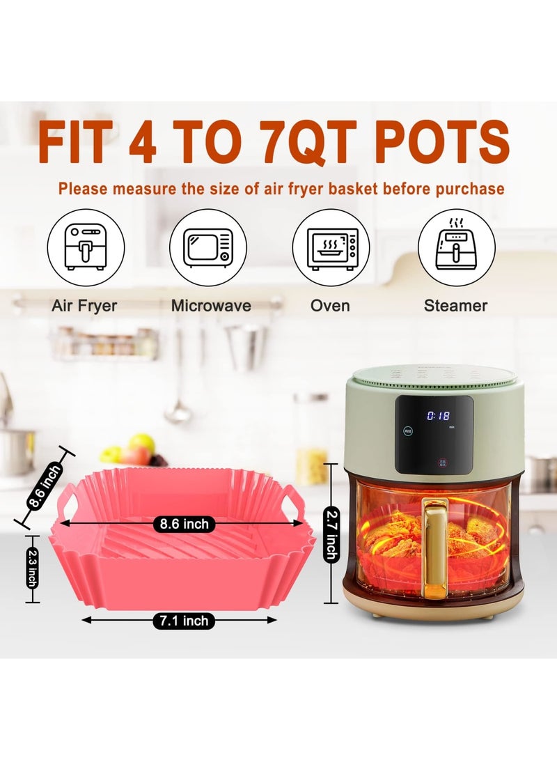 SYOSI Air Fryer Silicone Liners Square 2 Pack 8.6 Inch Airfryer Liners 4-7 QT Reusable Air Fryer Liners Silicone Pot Oven Liner Baking Tray, Air Fryer Basket Silicone Mat Bowl Air Fryer Accessories Kitchen - Image 2