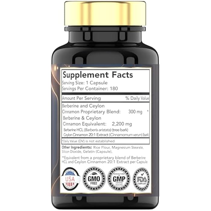 tnvitamins Berberine with Ceylon Cinnamon: 2200 mg Per Capsule - 180 Capsules | Natural Berberine Supplement for Cardiovasular & Circulatory System Health* | 6 Month Supply | Made in the USA! - Image 2