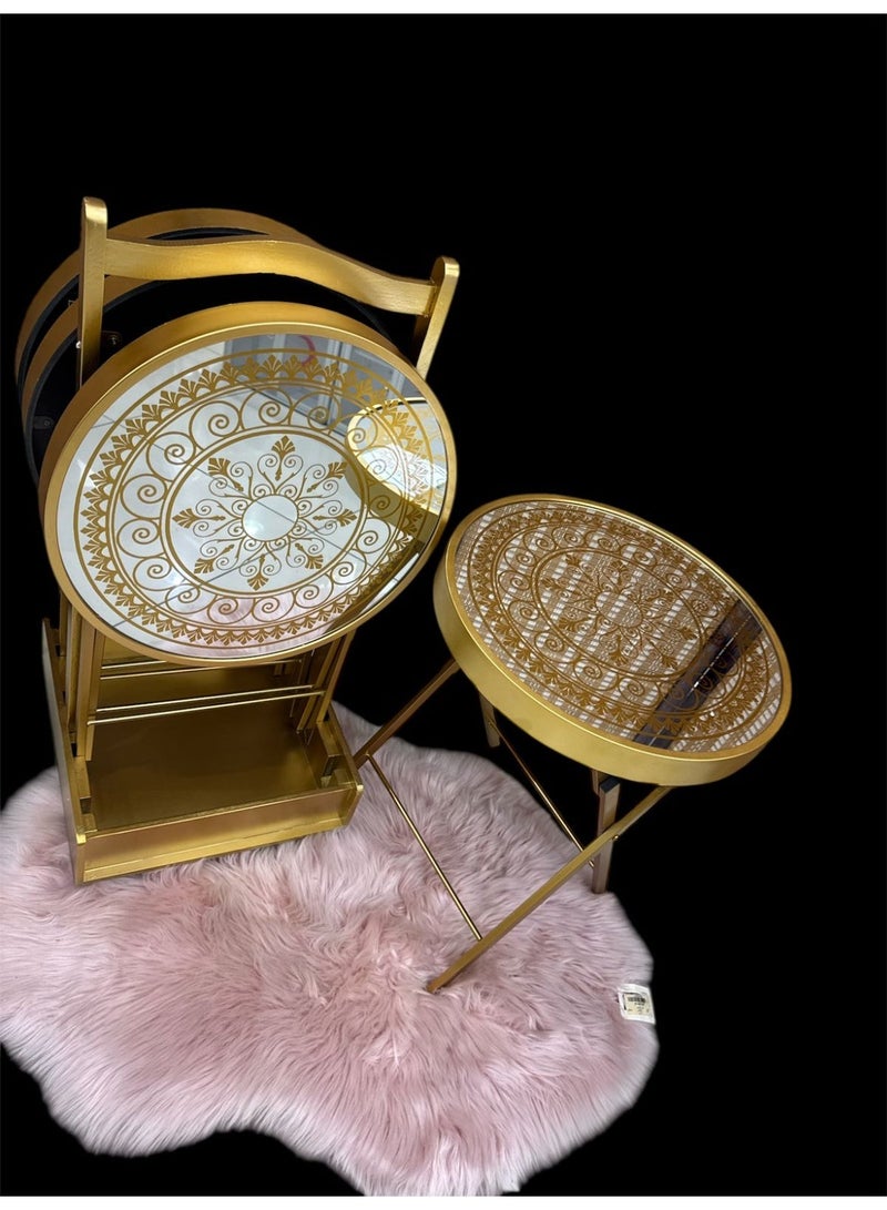 AL KHALDIYA 4-piece transparent foldable side service tables for an elegant and ideal home, suitable for serving