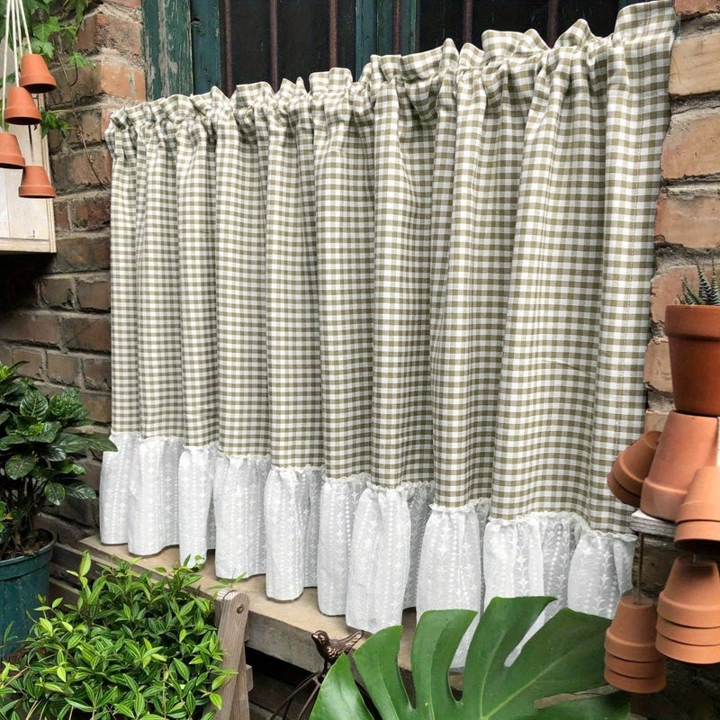 Khaki Boho Semi Blackout Valance 1 Panel Rod Pocket Kitchen Window - Image 3