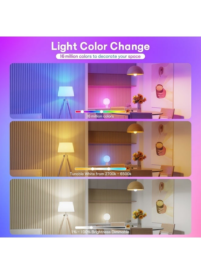 لوريت مصباح ذكي LED بقاعدة E27 بقوة 10 واط، اتصال واي فاي وبلوتوث مزدوج، تحكم صوتي مع أليكسا وجوجل، تطبيق ذكي وجهاز تحكم عن بعد، ألوان متغيرة 16 مليون لون، 800 لومن، عبوة 2 قطعة للاستخدام المنزلي والديكور اليومي - Image 4