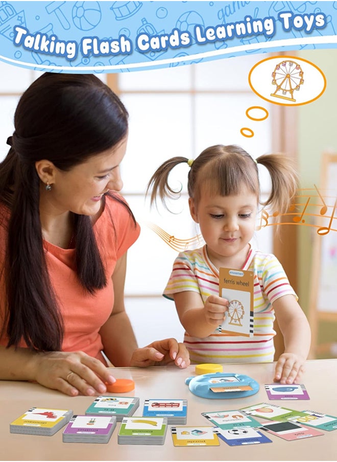 General Arabic English Learning Toys for 3 4 5 6 Year Old Boys Girls 224 Words Baby Talking Flash Cards Speech Therapy Autism Toys for Autistic Children Montessori Toys Birthday Gifts for Kids (Blue)  - Image 3
