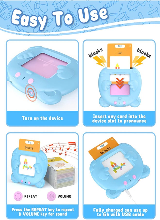 General Arabic English Learning Toys for 3 4 5 6 Year Old Boys Girls 224 Words Baby Talking Flash Cards Speech Therapy Autism Toys for Autistic Children Montessori Toys Birthday Gifts for Kids (Blue)  - Image 4