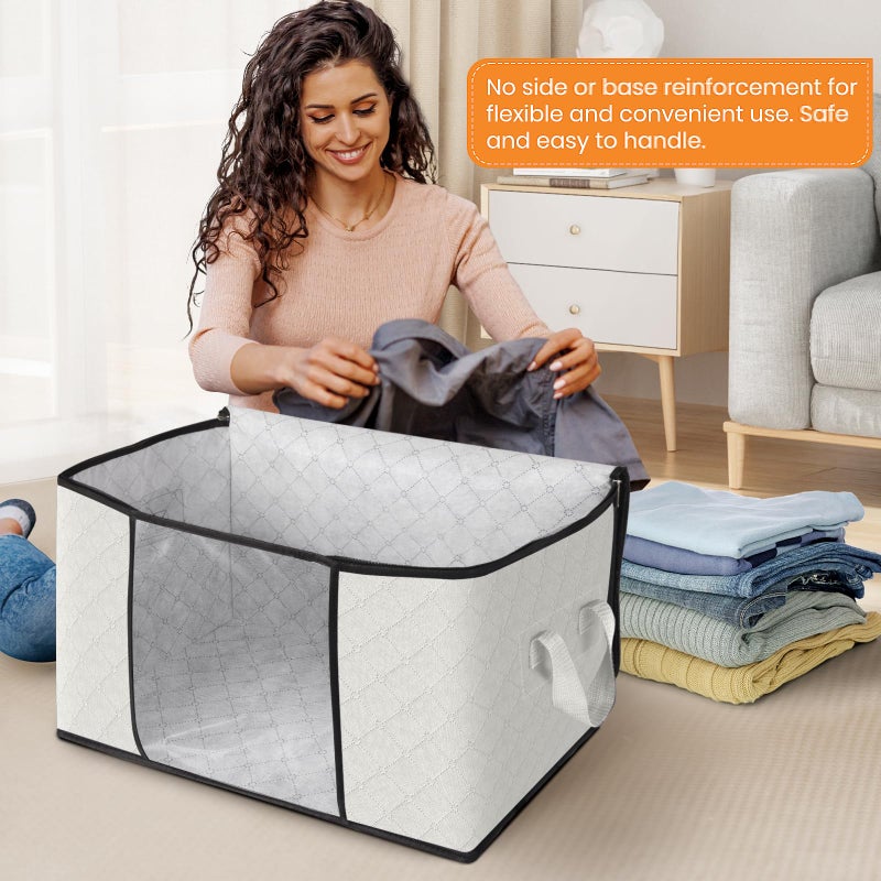 Fab totes 6 Pack Clothes Storage, Foldable Thick Fabric Blanket Storage Bags, Containers for Organizing Bedroom, Closet, Clothing, Comforter, Organization with Handle,Ivory White - Image 3