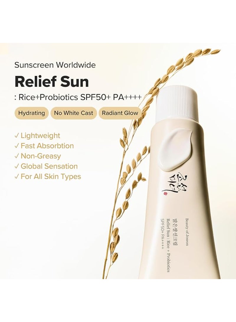 بيوتي اوف جوسون عبوة من 2 واقي شمس ريليف صن + واقي شمس بروبيوتيك لترطيب الوجه مع SPF 50+ PA++++ واقي شمس كوري للعناية بالبشرة - Image 2