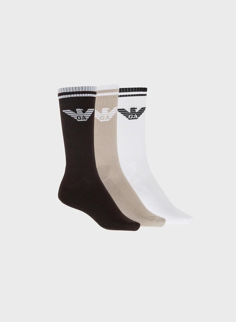امبوريو ارماني 3 Pack Of Logo Crew Socks