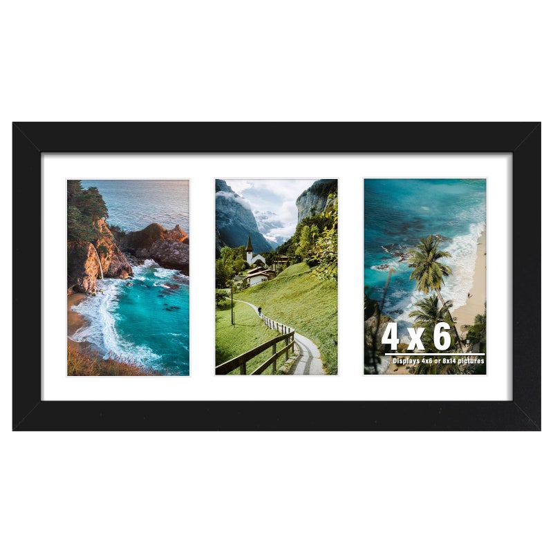 DUENPY 8x14 Collage Picture Frame, 4x6 Collage Picture Frame Displays Three 4x6 inch Photos, or 8x14 (Without Mat) for Available Horizontal Wall Mounting Display and Vertical, Black. - Image 1