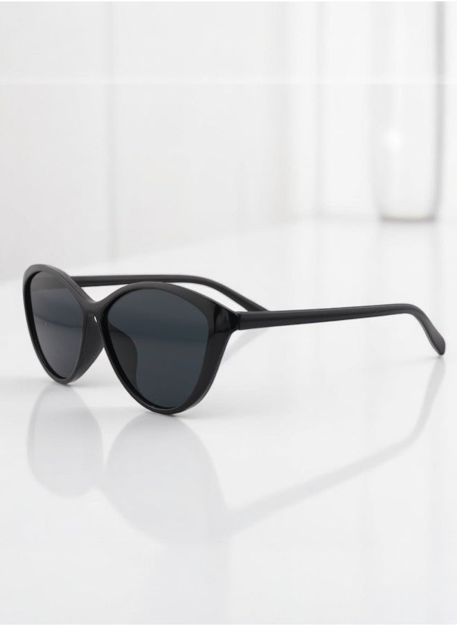Zence Design - Retro Cat Eye Oval Sunglasses for Women, UV400 Protection, Trendy Black Frame & Lenses - Image 1