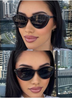 Zence Design Retro Cat Eye Oval Sunglasses for Women, UV400 Protection, Trendy Black Frame & Lenses  - Image 3